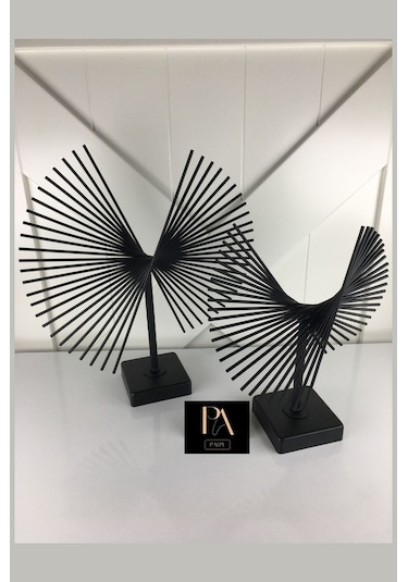 Ganzhoushop Siyah Salon Ve Ofis Dekorasyonu İçin Metal Obje Biblo Aksesuar 2'li Set, Şık Ve Modern Tasarım