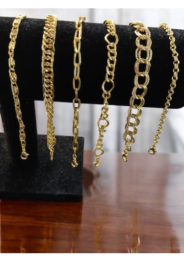 Feron Accessories Altın Kaplama 6'lı Kombin Bileklik Seti Gold Renk Kadın Zincir Bilezik Künye Gold