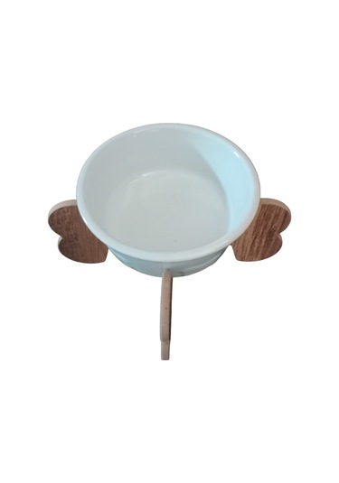 Realwood Seramik Kaseli Ahşap Ayaklı Tekli Büyük Irk Köpek Mama Su Standı