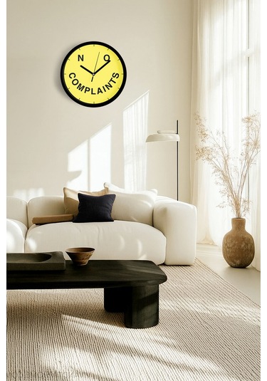 ' No Complaints '' Yazıllı Modern Tasarım Duvar Saati - 25cm - Önü Camlı Siyah Kasa-jh0332 Siyah
