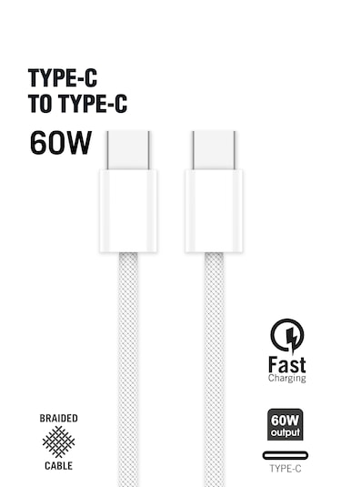 Type-c To Type-c 60w Örgü Data Ve Şarj Kablosu 100cm Beyaz