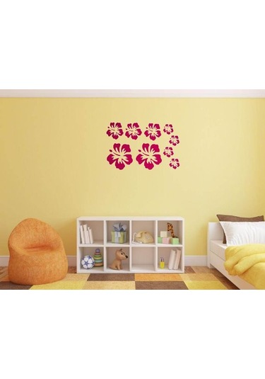 Duvar Süsü Sticker 2 Adet Pembe Çiçekli Şeffaf Filmli Pvc 48x33
