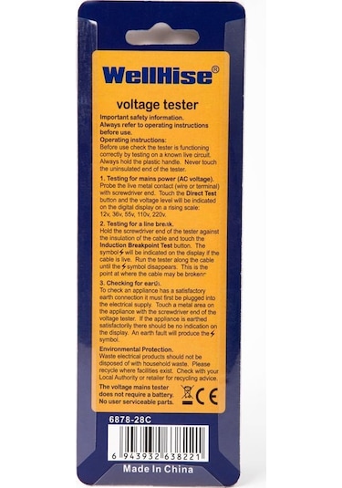 Wellhise 6878-28c Kontrol Kalemi Voltaj Test Kalemi Faz Kalemi