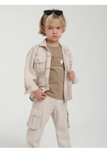Erkek Bebek Çift Cepli Keten Ceket-15624 Bej