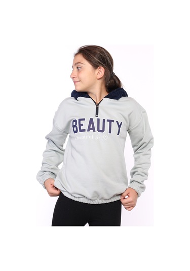 Toontoy Kız Çocuk Kapüşonlu Baskılı Sweatshirt Yeşil