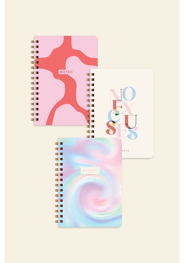 Cep Boy 10x14 Cm Spiralli Çizgili Karton Kapak 3'lü Defter Seti No Excuses Soyut Gradient Soyut