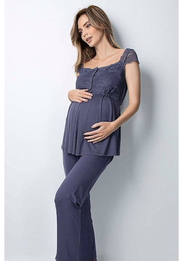 Monamise 18305 Hamile Lohusa Pijama Takım - Lacivert