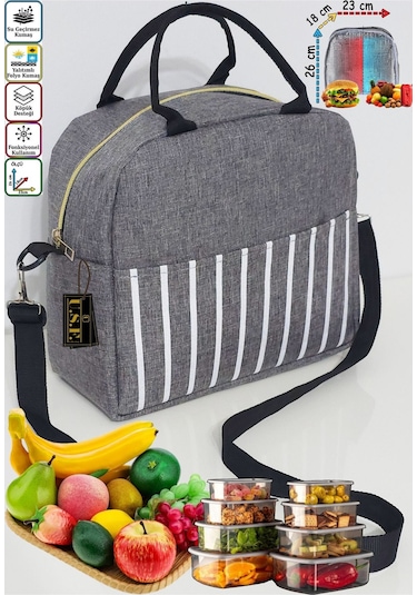 Anne Bebek Çocuk İçin Isı Yalıtımlı Termal Termoslu Yemek, Mama, Beslenme, Gıda Çantası Gri