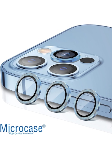 Apple Uyumlu iPhone 13 Pro Max Kamera Camı Lens Koruyucu Halka Set Sierra Mavi