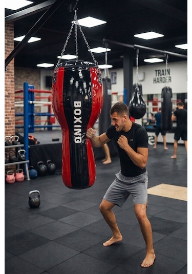 Spor Byfit Salon Tipi Özel Tasarım Aparkat Boks Torbası Kırmızı - Siyah