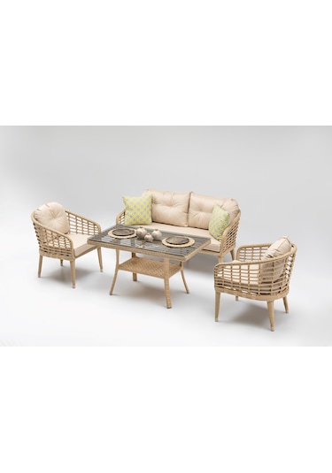 Rodos Rattan Mini 2'li Oturma Grubu Cappuccino