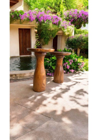 Ahşap Mantar Formlu 2'li Sehpa Seti Açık Ceviz Renk