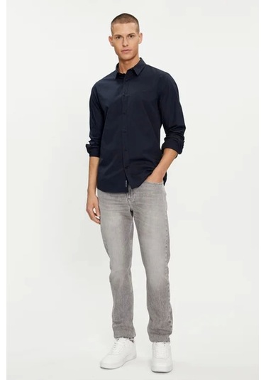 Calvin Klein Erkek Pamuklu Slim Fit Lacivert Gömlek Mavi