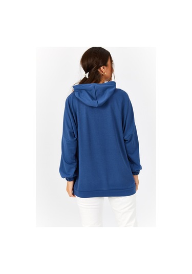 Armonika Kadın Koyu Mavi Kapüşonlu Cepli Sweatshirt Arm-21k024027