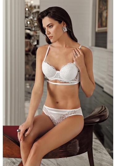 Luw 6116 Ekru Renk Dolgulu Sütyen Külot Push-up 2li Takım Ekru