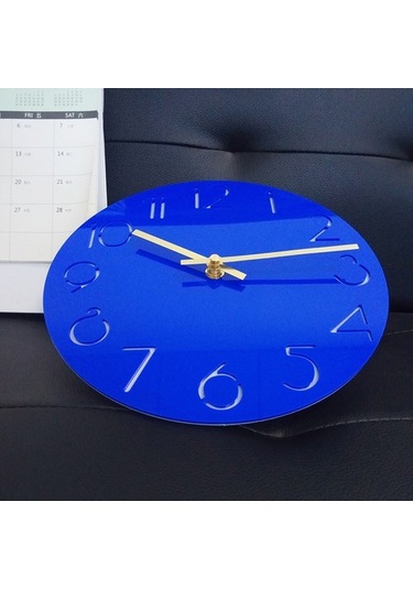Goldenqian Akrilik Karikatür Numarası Duvar Saati Ev Dekorasyonu Sessizlik Saati, Mavi H6u5hb Mavi
