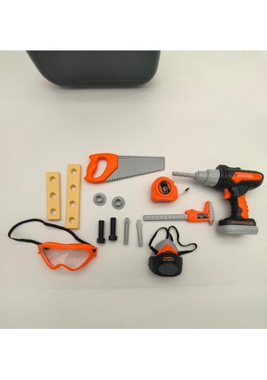 Ceren Ctoys Oyuncak Çantalı 16 Parça Pilli Vidalama Ve Toz Maskesi İş Gözlüğü Tamir Ekipmanı 778-10