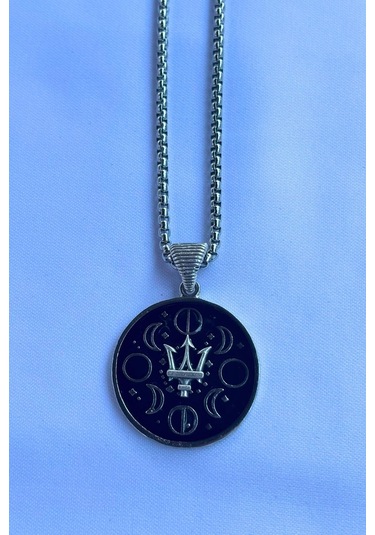 Mızraklı Ayın Evreleri El İşçiliği Paslanmaz Çelik Zincir Erkek Kolye Gümüş