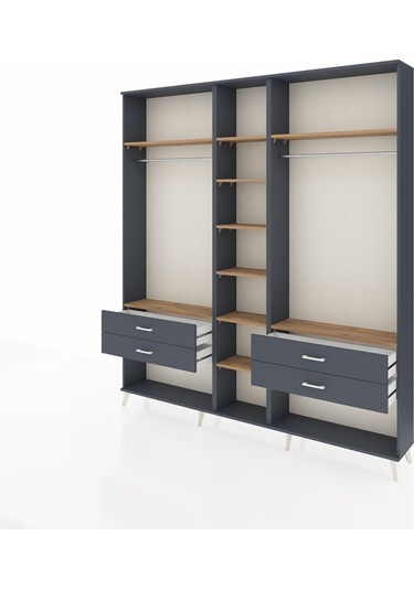 Arges Dolap 10 Raflı 4 Çekmeceli 2 Askılı 220x30x243 Antrasit-çam/antrasit Atlas Çam/antrasıt