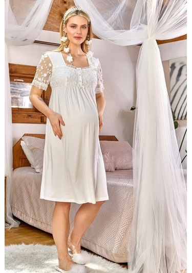 Cossy By Aqua 24168 Çiçek Detaylı Hamile Lohusa Gecelik