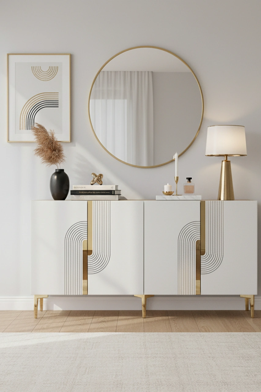 Ka1516bg Meyra150 Konsol, Kahve Köşesi, Tv Sehpası Beyaz-gold 150cm Beyaz