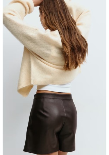 Kahverengi Kadın Deri Şort Etek Mg2521 Kahverengi