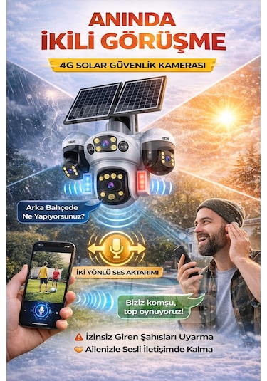 3 Hareketli 20mp 4 Kamera 4g Solar Güneş Enerjili Güvenlik Kamerası - Anlık Bildirim - Cepten İzle