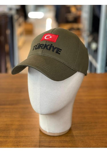 Türkiye Bayrak Nakışlı Pamuklu Unisex Cap Şapka Haki