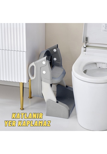 Çocuk Tuvalet Eğitimi Katlanır Klozet Adaptörü ve Lazımlık Gri