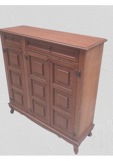 Bengi Ayakkabılık Kareli Çok Amaç Model Parlak Ceviz 3 Kapaklı