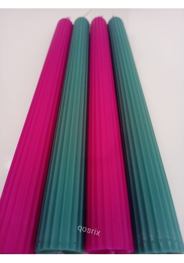 Yılbaşı Özel Serisi 4'lü Fuşya Açık Petrol Yeşili Şamdan Mumu