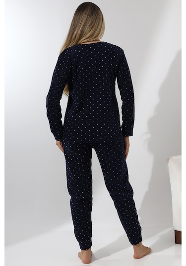 Fawn 5016 Peluş Welsoft Polar Kışlık Yumoş Geyikli Kadın Pijama Takımı-lacivert Lacivert