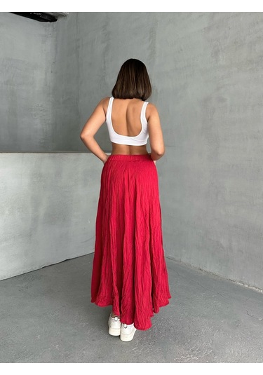 Kadın Buruşuk Modal Dokulu Soft Uzun Etek Kırmızı Kadın Buruşuk Modal Dokulu Soft Uzun Etek Kırmızı