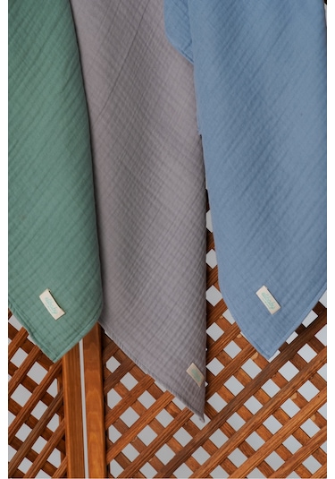 Pamuk 4 Katlı Müslin Battaniye Seti 3'lü Gri