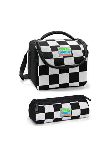 Coral High Siyah Beyaz Damalı Erkek Çocuk Beslenme Çantası Seti