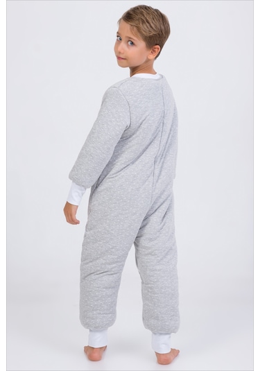 Kız Erkek Çocuk Kalın Elyaf Dolgulu Premium Kalite 2.5 Tog Desenli Uyku Tulumu Gri - Beyaz