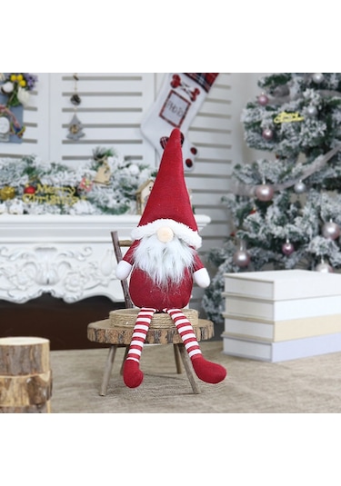 Xiyyadms Kırmızı Uzun Bacaklı Parçalı Yüzsüz Bebek Noel Figürü - Pencere Süsü Ve Ev Dekorasyon Aracı