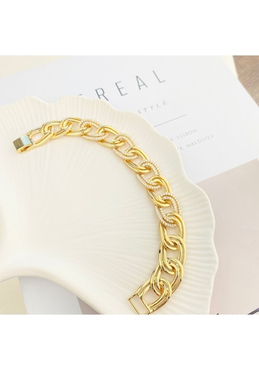 Kadın Bileklik Kalın Samanyolu Bileklik Kuyumcu Model Gold 18 Cm Gold