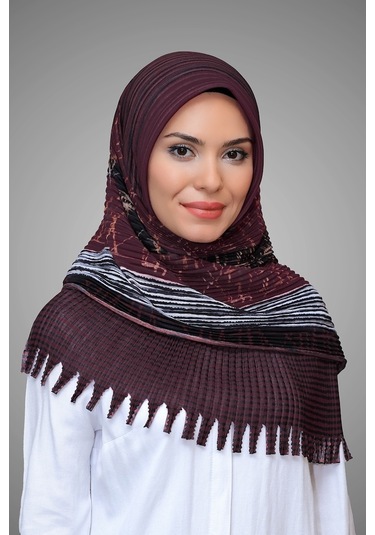 Bordo Pratik Hazır Geçmeli Tesettür Eşarp Kesik Elyaf Piliseli Çi (545491656) Bordo