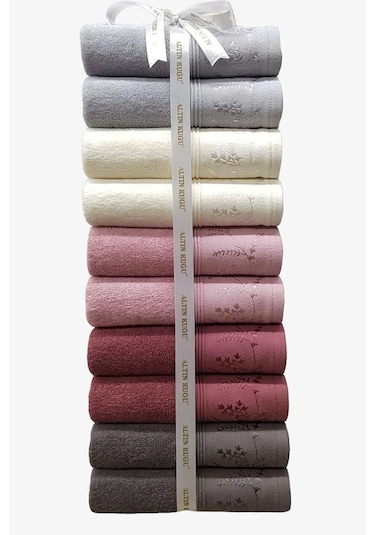 Ditsy Havlu 10 Adet - Antrasit Mürdüm Pembe Krem Gri Diğer