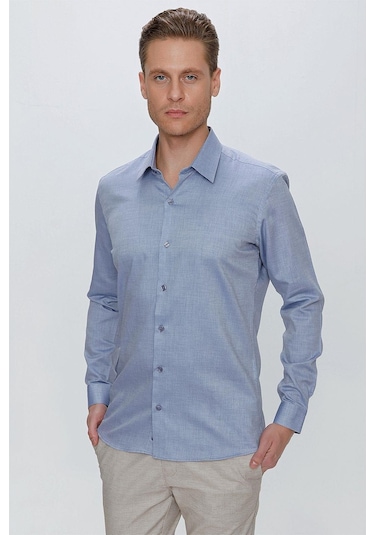 Gk 674 Slim Fit Koyu Mavi Klasik Gömlek Mavi