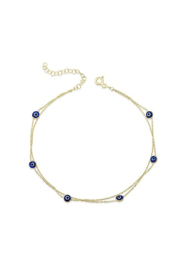 Gümüş Gold Çift Zincirli Nazar Halhal-202848 Çok Renkli