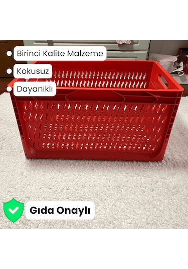 Alpbx Delikli Kırmızı Plastik Kasa 60x40x32 Cm - Sepet 65 Litre