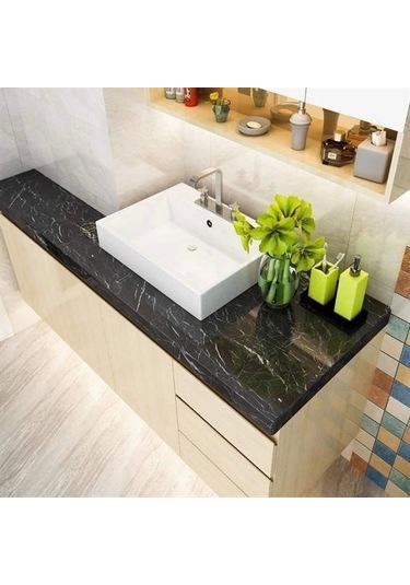 Mermer Desenli Masa Tezgah Mutfak Su Geçirmez Yapışkanlı Folyo Sticker Siyah 5x0,6m Diğer