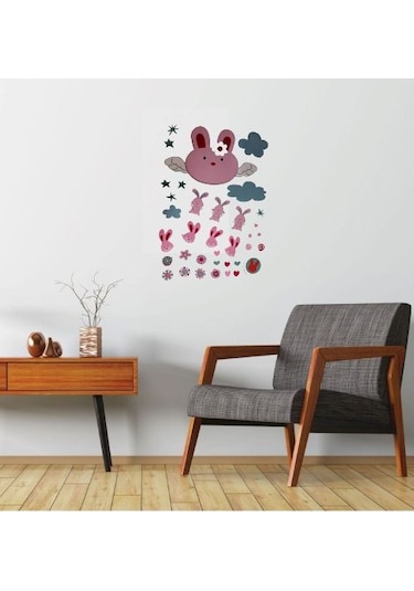 Duvar Süsü Sticker 2 Adet Tavşan Desenli Pvc 70x50x0,5cm