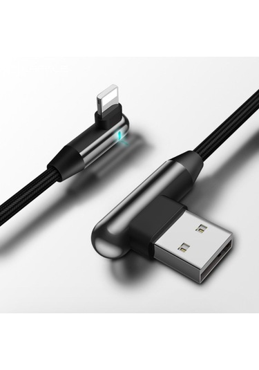iPhone Uyumlu Lightning 90 Derece Led Işık Gamer Şarj Ve Data Kablo