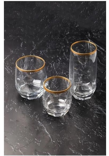 Lav Gold Yaldızlı Diamond 18 Parça Meşrubat Su Takımı