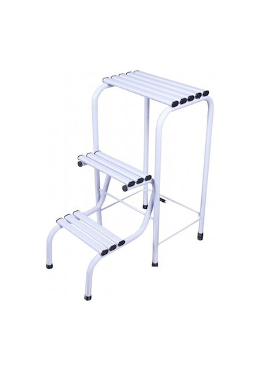 Metal Tabure Merdiven 3 Basamaklı Beyaz Renk Tabureli Merdiven