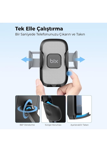 Bix Bxch7 Çift Fonksiyonlu Araç İçi Vantuzlu Telefon Tutucu Siyah