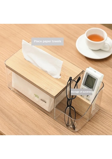 Şeffaf-çok Fonksiyonlu Uzaktan Kumanda Doku Saklama Kutusu Ev Oturma Odası Yemek Odası Masaüstü Dekorasyon Ahşap Kapak Doku Kutusu